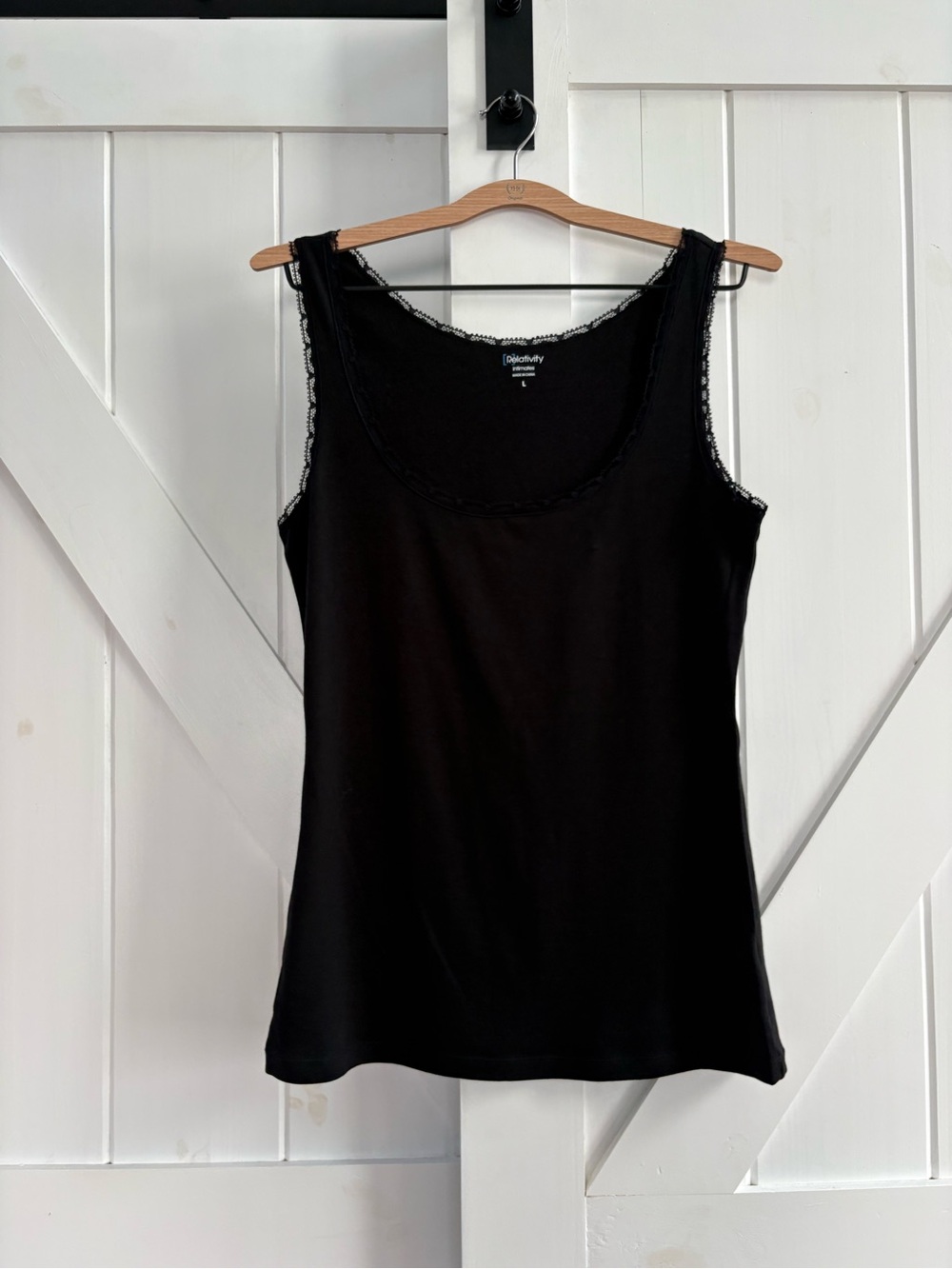 Relativity Intimates Black Lace Trim Cotton Tank Top Camisole Size Large